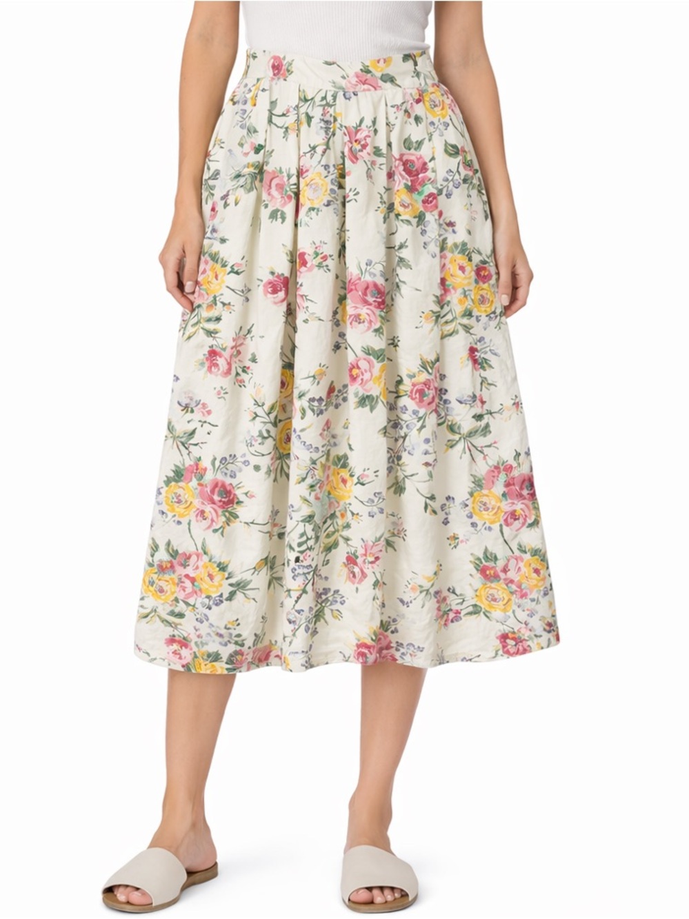 Vintage Hunt Club Floral A-Line Skirt Cottagecore Midi Elastic Waist Pockets Sm